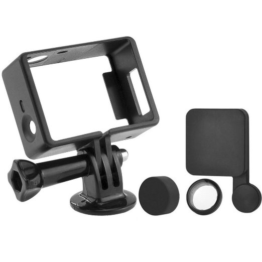Rusee Frame Border Housing Case Mount for GoPro HD Hero 3 /Hero 4 Camera, Includes a Large Thumbscrew, Tripod Mount, Camera Lens Cap, Housing Lens Cover, UV Filter Lens Protector