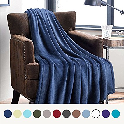 Bedsure Flannel Bed Throw Blanket –100% Cozy Plush Microfiber Soft Couch Cover Cozy Fleece Solid Sofa Throw (Navy Blue, Throw(50"x60"))