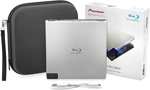 Pioneer BDR-XD07S Blu-Ray Player Burner - 6X Slim Portable External BDXL, BD, DVD & CD Drive for Windows & Mac with 3.0 USB - Write & Read on Laptop & Desktop, w/Carry Case, Software Sold Separately