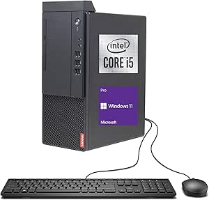 Lenovo V50t Tower Desktop Computer | Intel 6-Core i5 Processor | 32GB RAM | 2TB SSD | DVD-RW | 2-Monitor Support 4K | HDMI | RJ-45 | VGA | Wi-Fi | Wired Keyboard & Mouse | Windows 11 Pro | Black