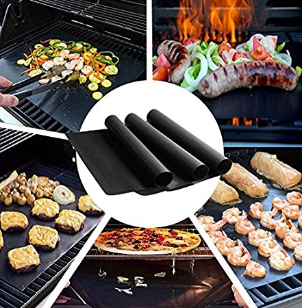 FAMELEY BBQ Grill Mat Reusable & Dishwasher Safe & Non Stick Accessories Set of 3 Grilling Mats for Gas, Charcoal, Electric Grill (13×16 inch)