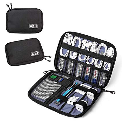 Travel Universal Cable Organizer Electronics Accessories Cases for Various USB, Phone, Charger and Cable, Black