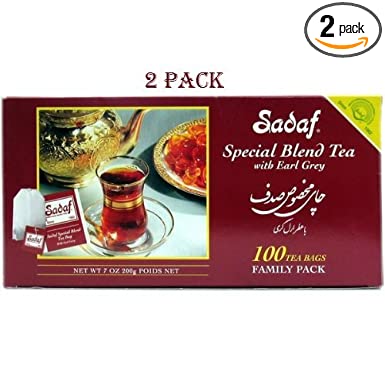Sadaf Special Blend Tea Earl Grey, 100-count- 2 Pack - Total of 200 Teabags! Premium Persian Tea!
