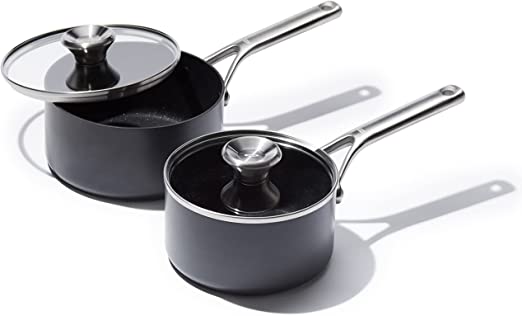 OXO Professional Hard Anodized PFAS-Free Nonstick, 1.7QT and 2.3QT Saucepan Pot Set with Lids, Induction, Diamond reinforced Coating, Dishwasher Safe, Oven Safe, Black