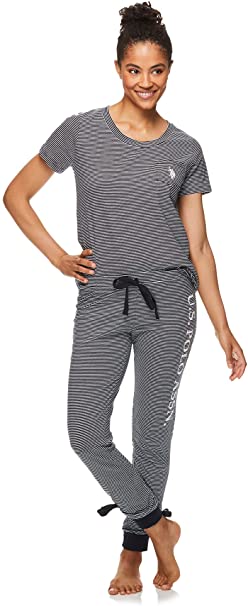 U.S. Polo Assn. Womens Short Sleeve Shirt and Lounge Jogger Pajama Pants Sleepwear Set