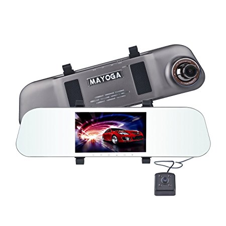 Dual Lens Car Dash Cam, MAYOGA Full HD 1080P Dashboard Video Recorder Vehicle Camera Front&Rear DVR Camcorder On-dash Rearview Mirror Recorder 170° Wide Angle/5” IPS Screen/G-Sensor/Loop Recording/WDR