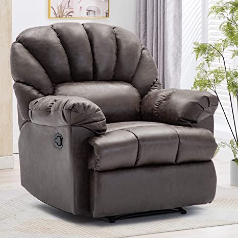 ANJ Recliner Chair Oversized, Faux Leather Home Theater Seating Overstuffed, Soft Sofa Recliner, Smoke Gray