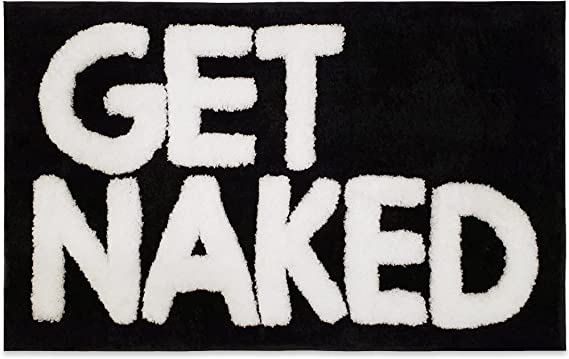 New Mungo Get Naked Bath Mat - Cute Bathroom Rugs - Cute Bath Mat for Apartment Decor - Funny Black Bath Mat - Get Naked Rug for Bathroom - Black Bathroom Rug with White Letters - 31" x 20"