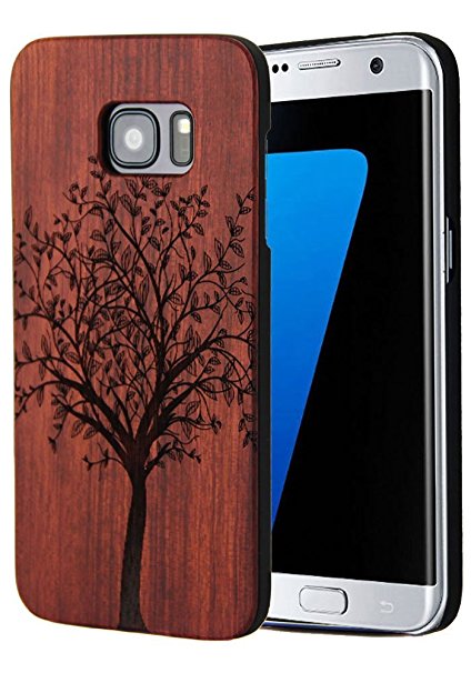 Wood Galaxy S7 Edge Case, Cool Wood Engraving Tree Shockproof Drop proof Stripe Slim Bumper Protection Cover for Galaxy S7 Edge Case