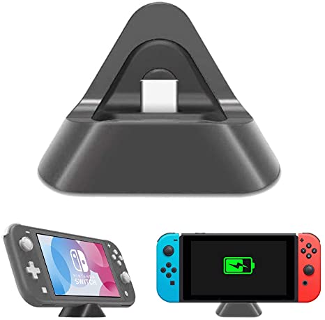 NexiGo Charger Dock for Switch/Nintendo Switch Lite, Compact Triangular Charger Docking Station Compatible with Nintendo_Switch/ Switch Lite with Type C Port (Gray)