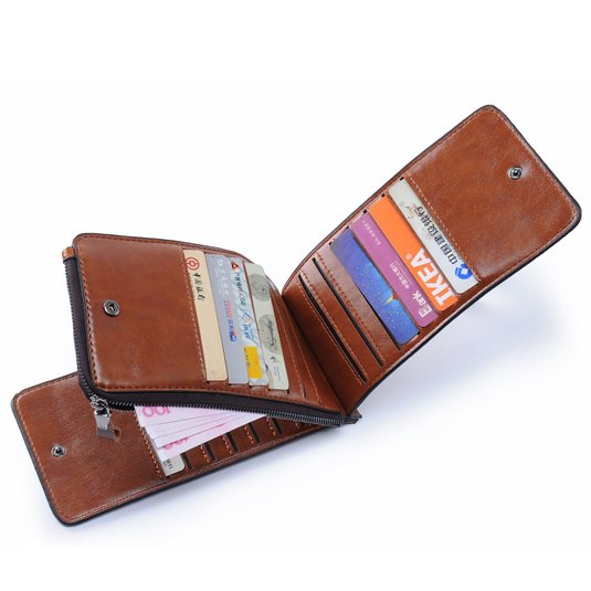 Katloo Long Leather Zip Wallet Organizer Case with Multiple Card Slots - Brown