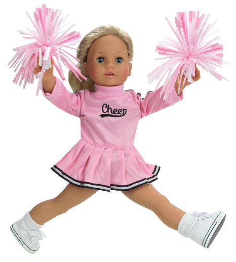 18 Inch Doll Clothes by Sophia's, Fits American Girl Dolls - Doll Cheerleader Outfit Set Includes Pom Poms Doll Accessories & Pink Cheerleader Doll Dress, Doll Clothes for 18 Inch Dolls, Doll Items