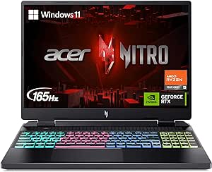 Acer Nitro 16 Gaming Laptop | AMD Ryzen 5 7640HS Hexa-Core CPU | NVIDIA GeForce RTX 4050 Laptop GPU | 16" WUXGA 165Hz IPS Display | 8GB DDR5 | 512GB Gen 4 SSD | WiFi 6E | RGB Backlit KB | AN16-41-R148