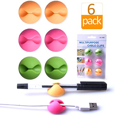 Cable Clips Organizer for Desk Color,Wire Clips Desktop,Cable Holder Adhesive,Cord Holder for Table,Car,Computer,Charging Cable,USB Cable,Mouse,Headphone,Office,Cubicle,ect.(2 Pink 2 Orange 2 Green)