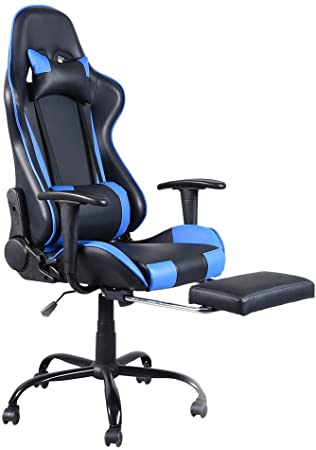 TOPVORK Gaming Chair Office Chair High Back Computer Chair Swivel Chair Racing Gaming Chair Office Chair with Footrest Tier Black & Blue