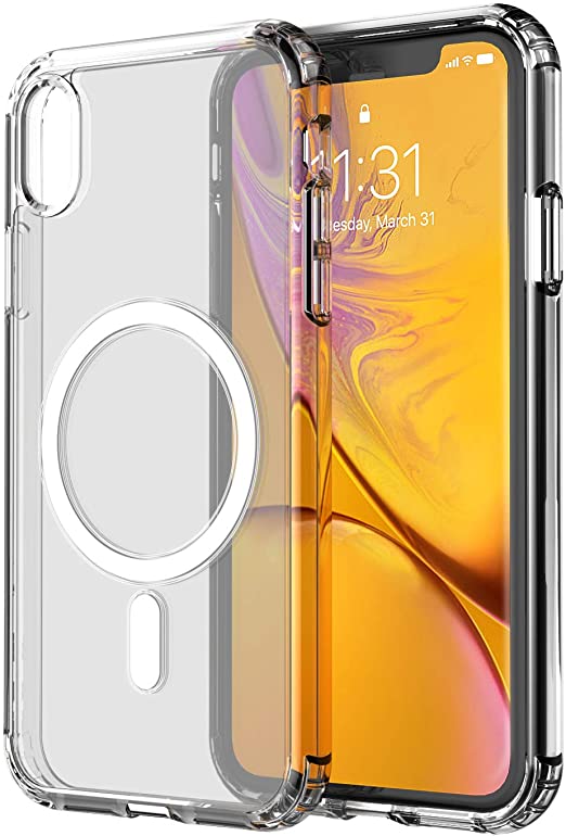 amCase Clear Case with Built-in Magnets Compatible with Mag-Safe, iPhone XR (6.1"), Support Wireless Charging and Magnetic Stand, Strong Magnetic, Shockproof Protective