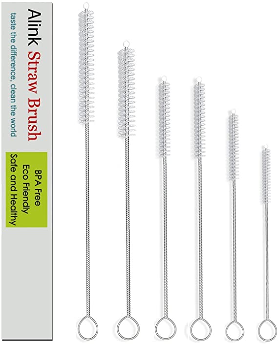Alink Simple Drink Straw Cleaning Brush Kit - 5 Size - 6 Pieces (12" Extra Long, 12 mm Extra Wide, General Size )