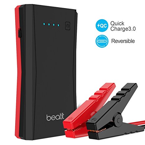 [Quick Charge 3.0 & USB C]BEATIT TECH 500A Peak Portable Jump Starter Power Pack Phone Power Bank With USB Type-C 5V/3A Port Auto Battery Pack Booster Charger