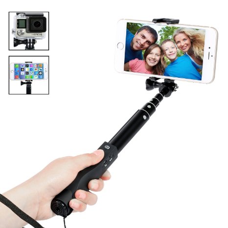 Selfie Stick Compact Foldable Aluminum Monopod Bluetooth Selfie Stick Adjustable Holder for Gopro Iphone 6 Iphone 6 Plus 5s 5c Samsung Galaxy S6 Edge S5 and Other Andriod and Iphones Black