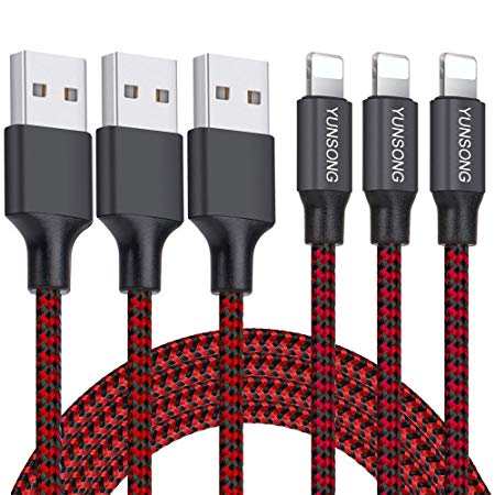 YUNSONG Phone Charger 3PACK (6FT) Nylon Braided Charging Cable Cord USB Cable Charger Compatible with Phone Pad