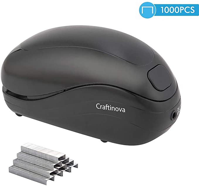 Craftinova Electric Stapler,Including 1000 Staples and 1 adapters,Suitable for Palm Size and high Comfort，25 Sheet Capacity, AC Adapter or Battery Powered，Battery not Included，(Black)…