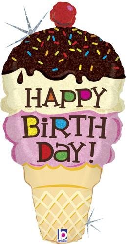 Ice Cream Cone Shaped Happy Birthday 33" Foil Balloon