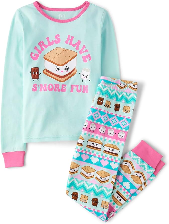 The Children's Place Girls' Long Sleeve Top and Pants Snug Fit 100% Cotton 2 Piece Pajama Set
