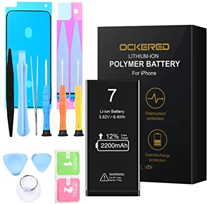 ockered Battery for IPhone 7, original 2200 mAh high capacity spare battery with tool kit and repair kit, battery replacement manual, 2 years warranty 100%