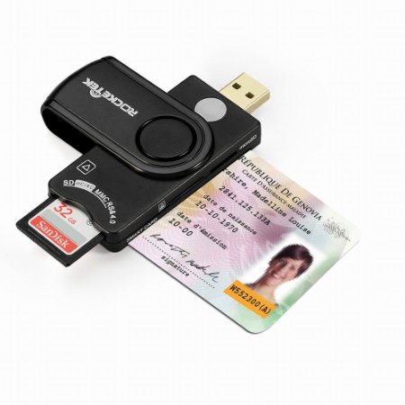 Smart Card Reader Rocketek DOD Military USB Smart Card Reader  CAC Common Access Card Reader Writer for SD  micro SD  M2  MS  SIM Card and Smart Card  RT-SCR10