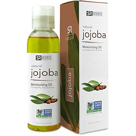 Jojoba Oil 4oz. Non-GMO 100% Organic Oil for Hair, Skin, Scalp and Massage Carrier Oils - UV Resistant BPA Free Bottle