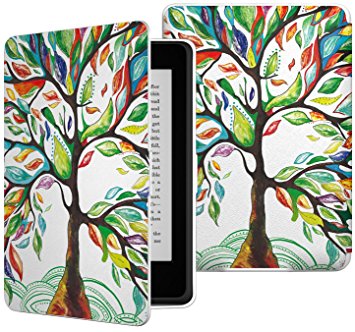 MoKo Case for Kindle Paperwhite - The Thinnest and Lightest Premium PU Leather Cover with Auto Sleep / Wake for Amazon Kindle Paperwhite (Fits All 2012, 2013, 2015 and 2016 Versions), Lucky TREE