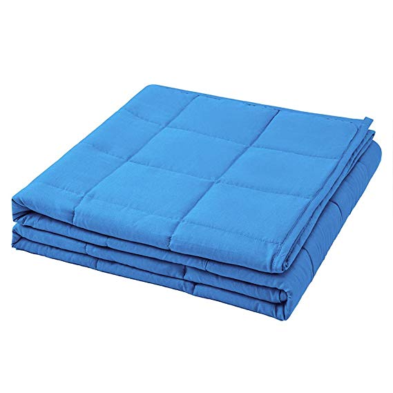 Ourea Cooling Weighted Blanket 15 lbs | 60” × 80” | Blue | Gifts for Women Men | Cool Cotton with Glass Beads