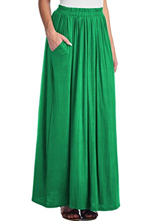 LeggingsQueen Women's Rayon Spandex Layered Maxi Skirt with Pockets
