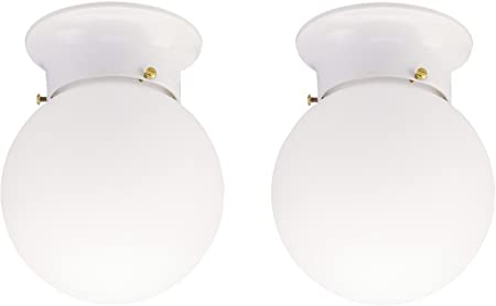 Westinghouse One-Light Flush-Mount Interior Ceiling Fixture with Pull Chain, White Finish with White Glass Globe 2 pack (White 2 Pack)