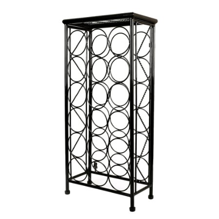 Sleek Modern Circles Design Black Metal 18 Bottle Holder Free Standing Wine Organizer Rack Cellar Storage Tower