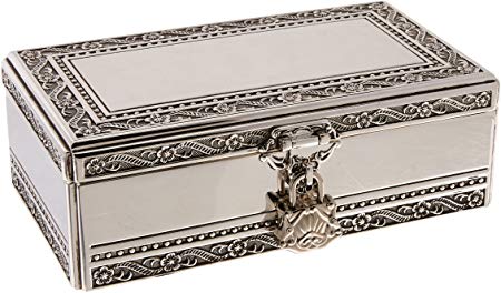 Elegance Silver Antique Silver Jewelry Box with Jeweled Lock