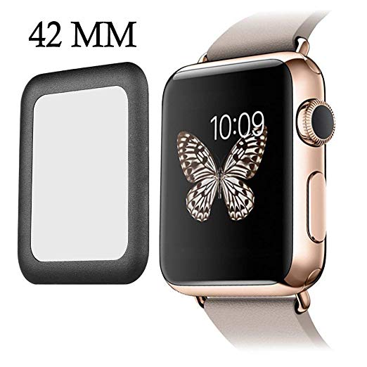 for Apple Watch Screen Protector 42mm,[2 Pack] Dopoo Tempered Glass Screen Film High Definition Full Coverage 3D Curved Edge Glass Screen Saver [Anti Bubble 9H Hardness] for Apple iWatch Series 1/2/3