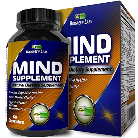 Mind and Memory Supplement for Men & Women - Boost Focus   Concentration   Clarity - Natural Cognitive Enhancement Pills for Adults - Brain Booster Vitamins with Pure Green Tea - By Biogreen Labs