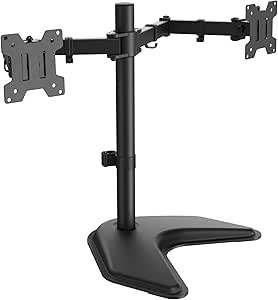 ErGear Freestanding Dual Monitor Stand for 2 Screens up to 32 inch, Heavy Duty Monitor Mount Holds Max 22 lbs per Arm, Height Adjustable Computer Monitor Stand for Desk, VESA 75x75/ 100x100mm, Black