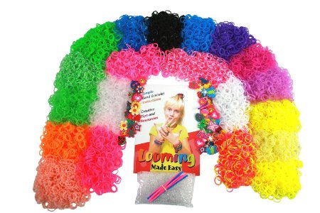 #1 ULTIMATE 10,000 Rainbow Colored Loom Rubber Band Refill Jewelry Kit -1k S-Clips, 50 Charms, 10 Hooks, Glow in Dark, Color Changing, Stripes, Glitter, Flower, Neon & Solid -100% Compatible all Looms