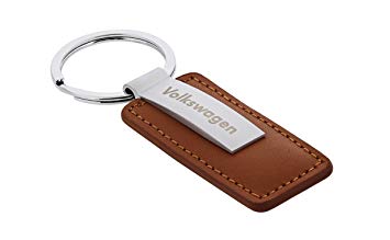 Volkswagen Synthetic Leather & Metal Rectangular Key Chain Wordmark (Brown)