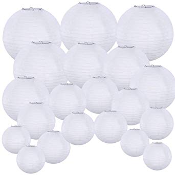 Supla 20 Pack Chinese White Paper Lantern Hanging paper lanterns White Round Paper Lanterns 4” 6” 8” 10” 12” white hanging lanterns Wedding Party Decorations