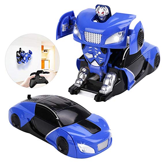 Jellydog Toy Remote Control Car, Transform Wall Climber Car, 360 Rotating RC Car, Led Intelligent RC Car with LED Head, Light USB Cable for Boys Girls Age 8 ,Blue