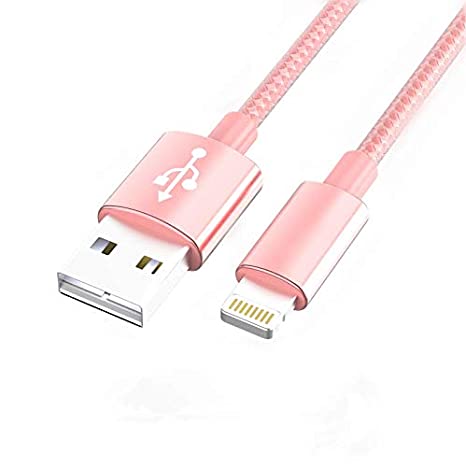 Apple MFI Certified Lightning iPhone Charger Nylon Braided Cable - Made for iPhone 11/11pro max/Xs/XS Max/XR/X / 8/8 Plus / 7/7 Plus / 6/6 Plus / 5 / 5S and More,6FT (Rose)