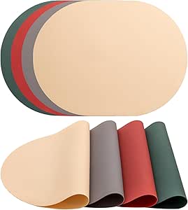 Silicone Placemats Set of 4, Leather Texture Oval Table Mats, Non-Slip Waterproof Heat Resistant Place Mat, Machine Washable Plate Mats