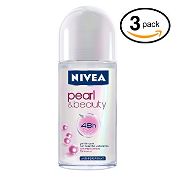 (Pack of 3 Bottles) Nivea PEARL & BEAUTY Women’s Roll-On Antiperspirant & Deodorant. 48-Hour Protection Against Underarm Wetness. (Pack of 3 Bottles, 1.7oz / 50ml Each Bottle)