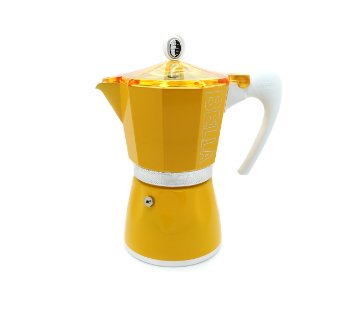 Bella Stove Top Espresso Machine - Maker - by G.A.T. - Yellow - 6 Cup Capacity - 180 Degree Heat Resistant Finish _ Clear See-thru Lid _ Made in Italy