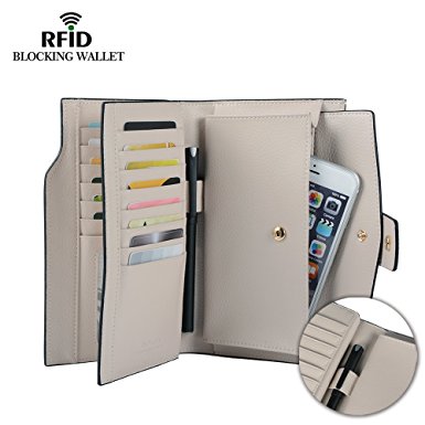 Befen Women's RFID Blocking Large Capacity Luxury Full Grain Genuine Leather Clutch Wallet Multi Card Organizer Holders