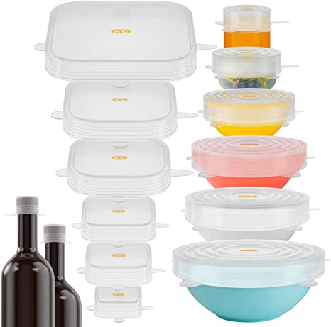 16 Pack Silicone Lids: A Set of Magic Stretch Lids Food and Bowls Covers for Food Storage, Fresh Keeping, Naturally BPA Free, Safe for Dishwasher,Microwave