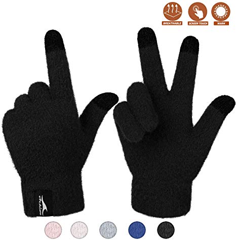 Achiou Winter Touchscreen Gloves Knit Warm Thick Thermal Soft Comfortable Wool Lining Elastic Cuff Texting for Women Men